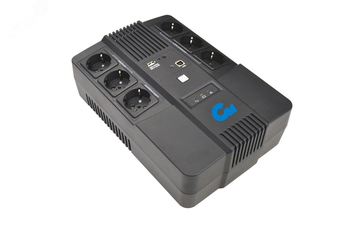 Источник бесперебойного питания СИПБ1БА.6-11/ЛИ Schuko линейно-интерактивный напольного исполнения мощностью 1000ВА / 600Вт со встроенными АКБ и USB-п