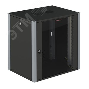 Шкаф телекоммуникационный настенный 19' 12U дверь стекло IP20. 600x600x585mm(ШхГхВ) цвет черный(RAL 9004/RAL7000)