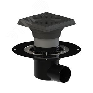 трап горизонтальный дворовый регулируемый тп-615h с выходным диаметром 110 мм, с прижимным фланцем, чугунной решеткой и подрамником, мусоросборником и