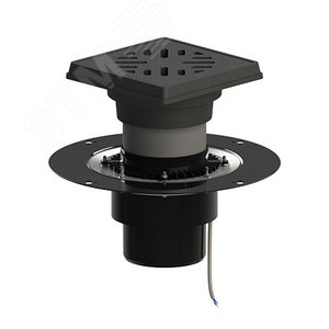 Трап вертикальный дворовый регулируемый ТП-616.1.160-Э с выходным диаметром 160 мм, с прижимным фланцем, чугунной решеткой и подрамником, с обогревом