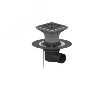 трап горизонтальный дворовый регулируемый тп-615h-э с выходным диаметром 110 мм, с прижимным фланцем, чугунной решеткой, мусоросборником и запахозапир