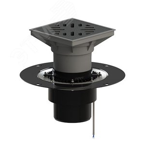 Трап вертикальный дворовый регулируемый ТП-616.160-Э с выходным диаметром 160 мм, с прижимным фланцем, чугунной решеткой и подрамником, с обогревом