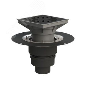 Трап вертикальный дворовый регулируемый ТП-616.110 с выходным диаметром 110,160 мм, с прижимным фланцем, чугунной решеткой