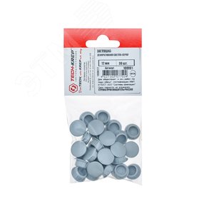 Заглушка декоративная 12 мм светло-серая (30 шт) - пакет Tech-Krep