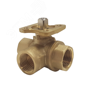 Кран шаровый трехходовой латунный под привод DN15, G1/2, КVS 6,3