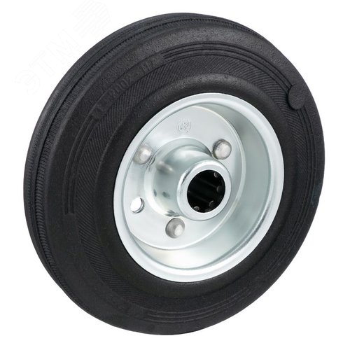 Колесо под ось, диаметр 125мм, грузоподъемность 130кг, черная резина, сталь