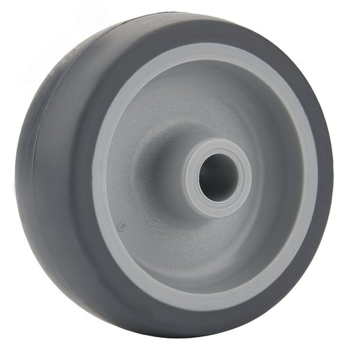Колесо под ось 8мм, диаметр 80мм, грузоподъемность 70кг, серая термопластичная резина, полипропилен