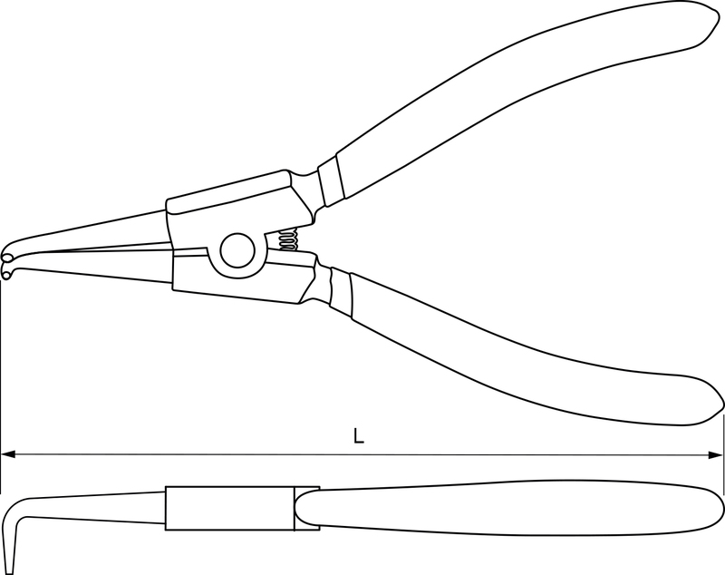 ERBP180 Щипцы загнутые 90° для стопорных колец с ПВХ рукоятками, разжим, 180 мм, 10-40 мм