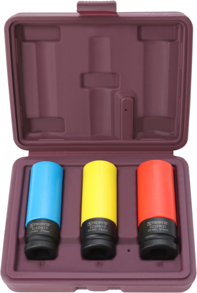 S23SW3S Набор головок торцевых ударных глубоких 1/2"DR для лекгосплавных колесных дисков, 17,19,21 мм, 3 предмета