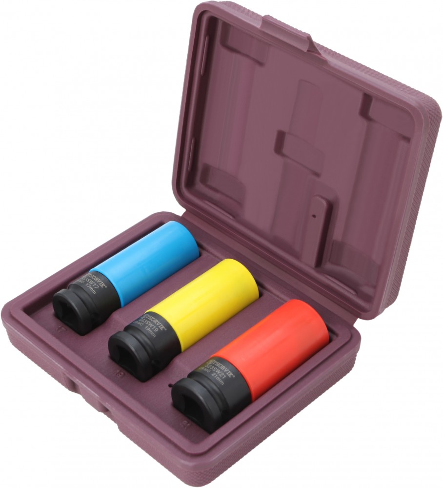 S23SW3S Набор головок торцевых ударных глубоких 1/2"DR для лекгосплавных колесных дисков, 17,19,21 мм, 3 предмета