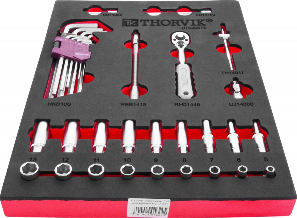 UTS25STE Набор торцевых головок 1/4" с принадлежностями в EVA ложементе 280х375 мм, 25 предметов