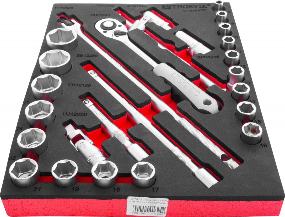 UTS26STE Набор торцевых головок 1/2" с принадлежностями в EVA ложементе 280х375 мм, 26 предметов