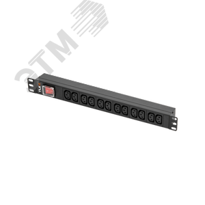 Блок розеток 19д 12 гнезд C13 макс. нагрузка 10 А без шнура питания вход С14 + предохранитель 10 А металлический корпус макс. мощность 2500 Вт 483*44.