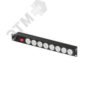 Блок розеток 19д 8 гнезд ''евророзетка'' макс. нагрузка 10 А без шнура питания вход С14 с фильтром и предохранителем металлический корпус макс. мощнос