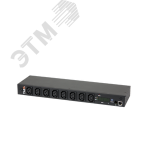 Блок розеток MN (Monitored) 19д 8 розеток C13 макс. нагрузка 16 А шнур питания 3 м. вилка С20 цифровое измерение силы тока на входе счетчик кВт*ч мета