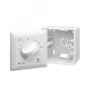 Регулятор громкости на 60 Вт с 8-сегментным шаговым переключением. Реле с индикатором напряжения 24В. 2/3/4-проводное подключение. Белый глянец.