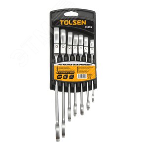 Набор комбинированных трещоточных ключей с шарниром, 8-19 мм, 7 предметов TOLSEN TT15259