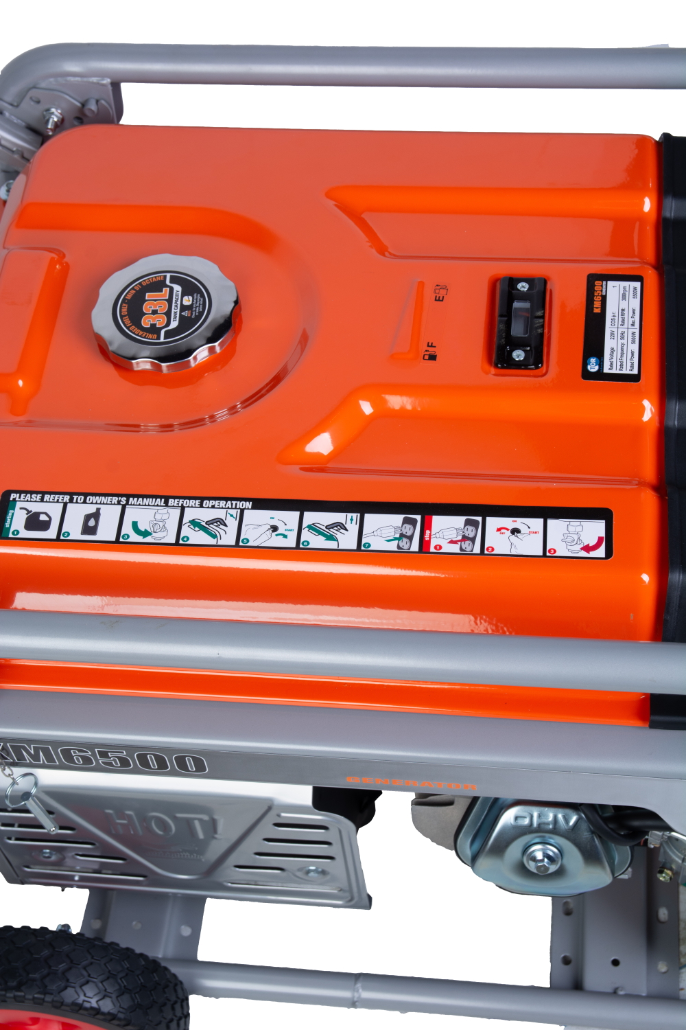 Генератор бензиновый 5,0 кВт 220В 27 л с электростартером и колесами TOR KM6500H