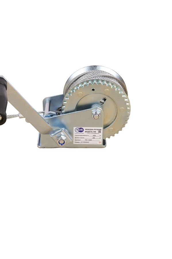 Лебедка ручная барабанная с тросом  400кг  20м оцинкованная TOR FD