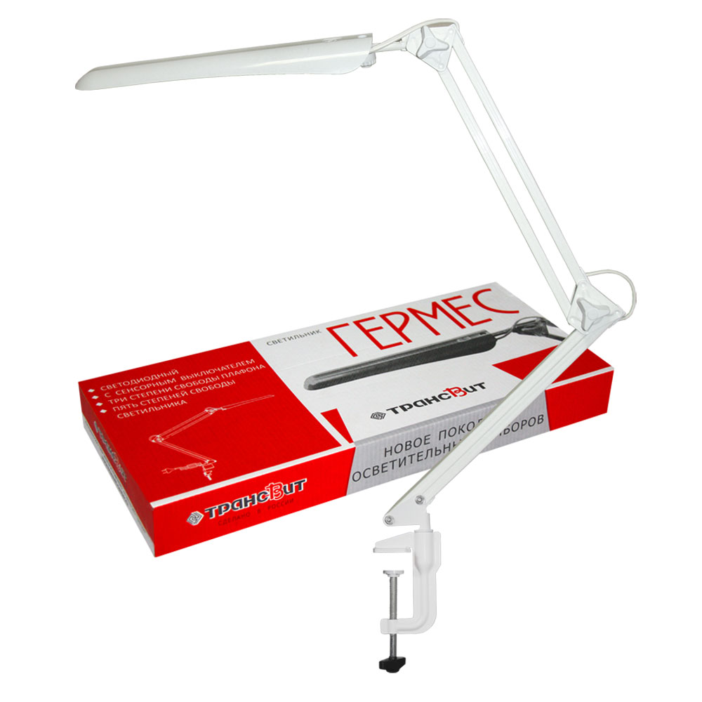 Светильник настольный Гермес белый LED 8 Вт сенсорный выключатель струбцина 2 звена диммируемый