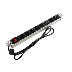 Блок розеток Rem-16 с выключателем и USB-портом, 6Schuko, 16A, алюм., 19', шнур 1,8 м.