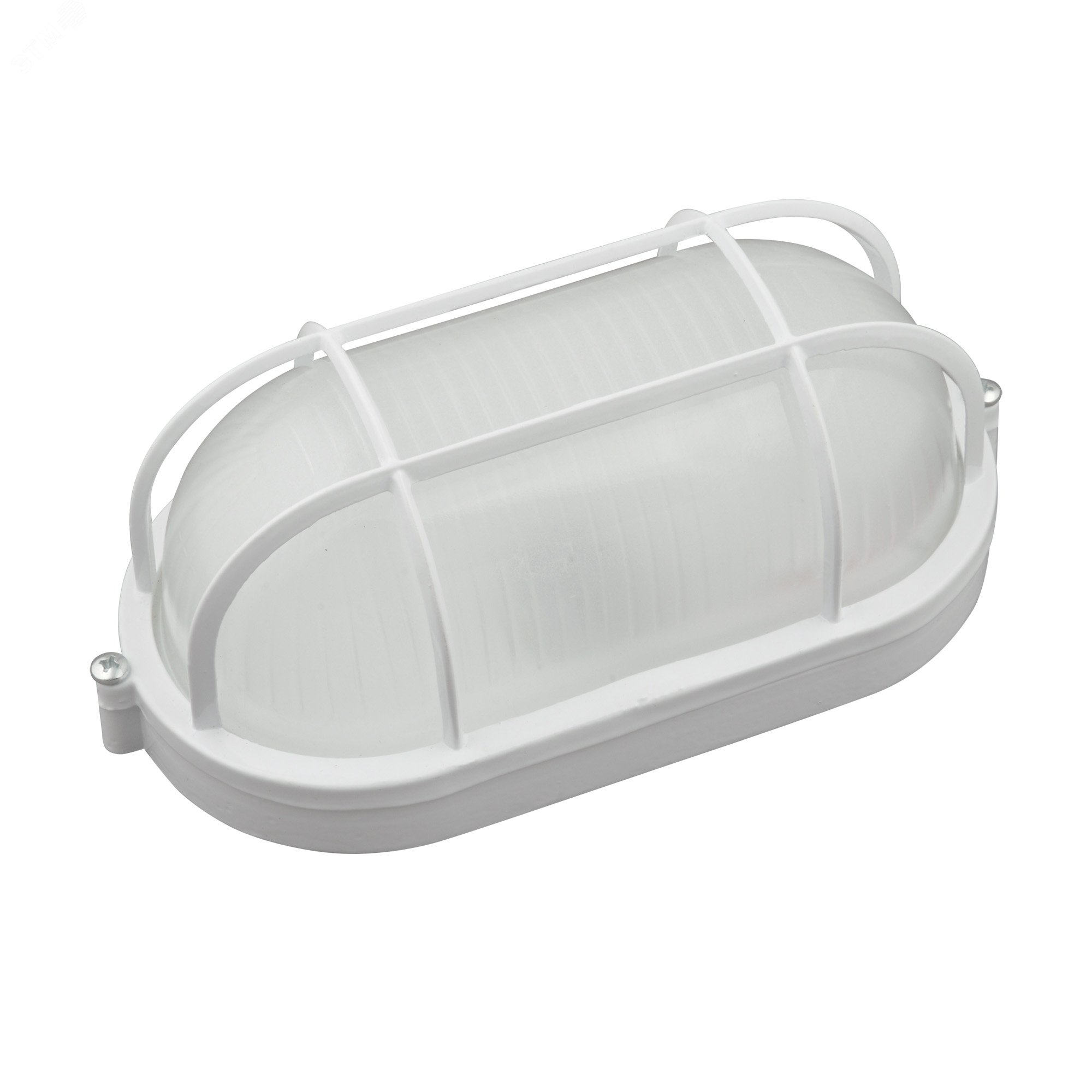 Светильник светодиодный влагозащищенный. Овал с решеткой. Дневной белый свет (6000K). 1200Лм. 210Х105х85 мм. Корпус белый. ТМ .