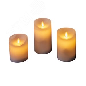 Фигура светодиодная Свеча на батарейках 2AA (не в/к) в составе набора из 3 штук Диммируемые 1 светодиод Теплый белый свет Пульт ДУ (в/к)  ULD-F055 WAR
