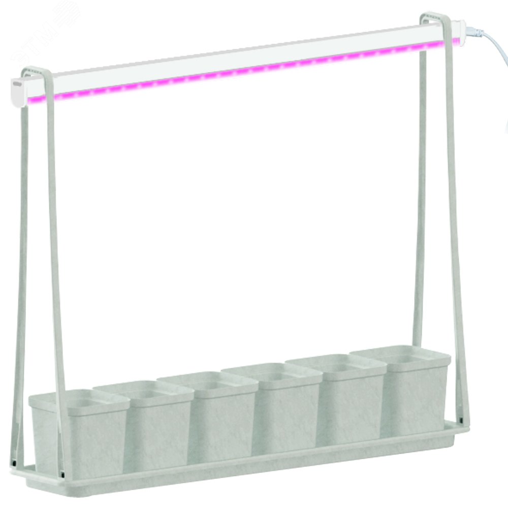 Набор Минисад светильник для растений светодиодный с подставкой Спектр для рассады и цветения 6 кашпо в/к мраморные