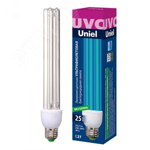 Лампа ультрафиолетовая бактерицидная. ESL-PLD-25/UVCB/E27/CL Спектр UVC 253,7нм. Картон. ТМ
