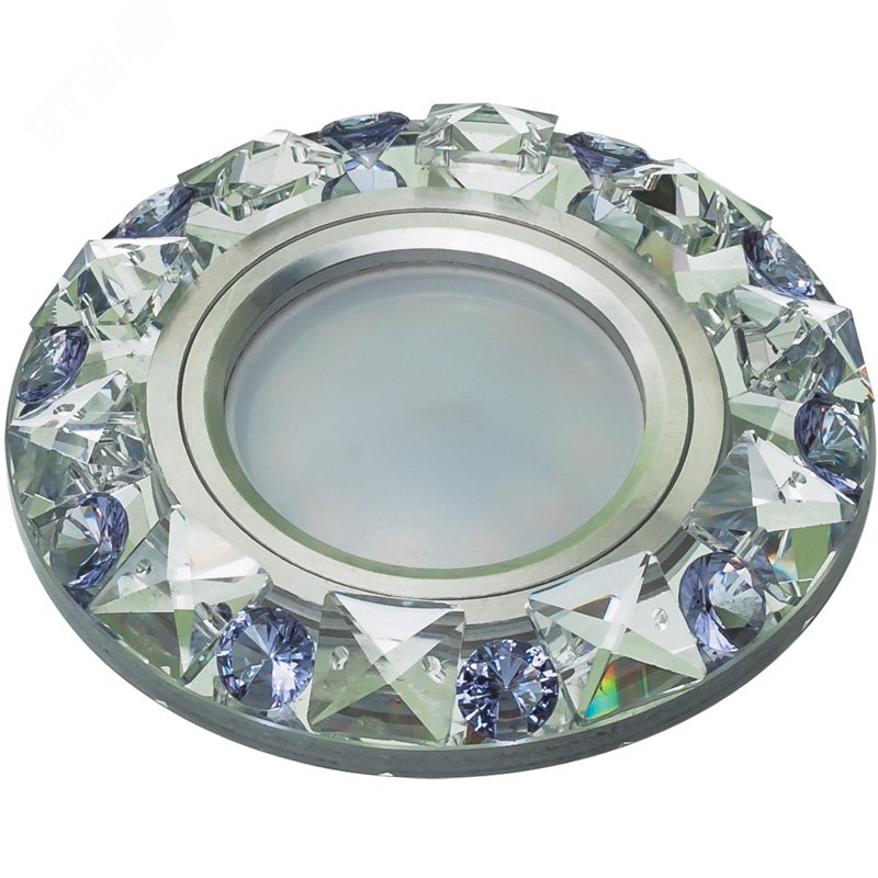 DLS-P123 GU5.3 CHROME/CLEAR+PURPLE Светильник декоративный встраиваемый. Без лампы. Металл, цвет хром. Отделка кристалл с элементами фиолетового. ТМ F