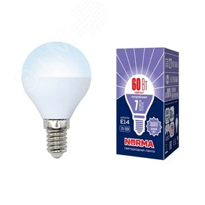 Лампа светодиодная LED-G45-7W/DW/E14/FR/NR Форма шар, матовая.  Norma. Дневной (6500K).