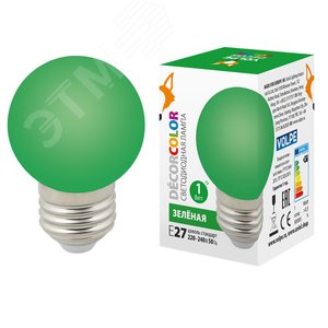 Лампа декоративная светодиодная LED-G45-1W/GREEN/E27/FR/С Форма шар матовая Цвет зеленый Картон