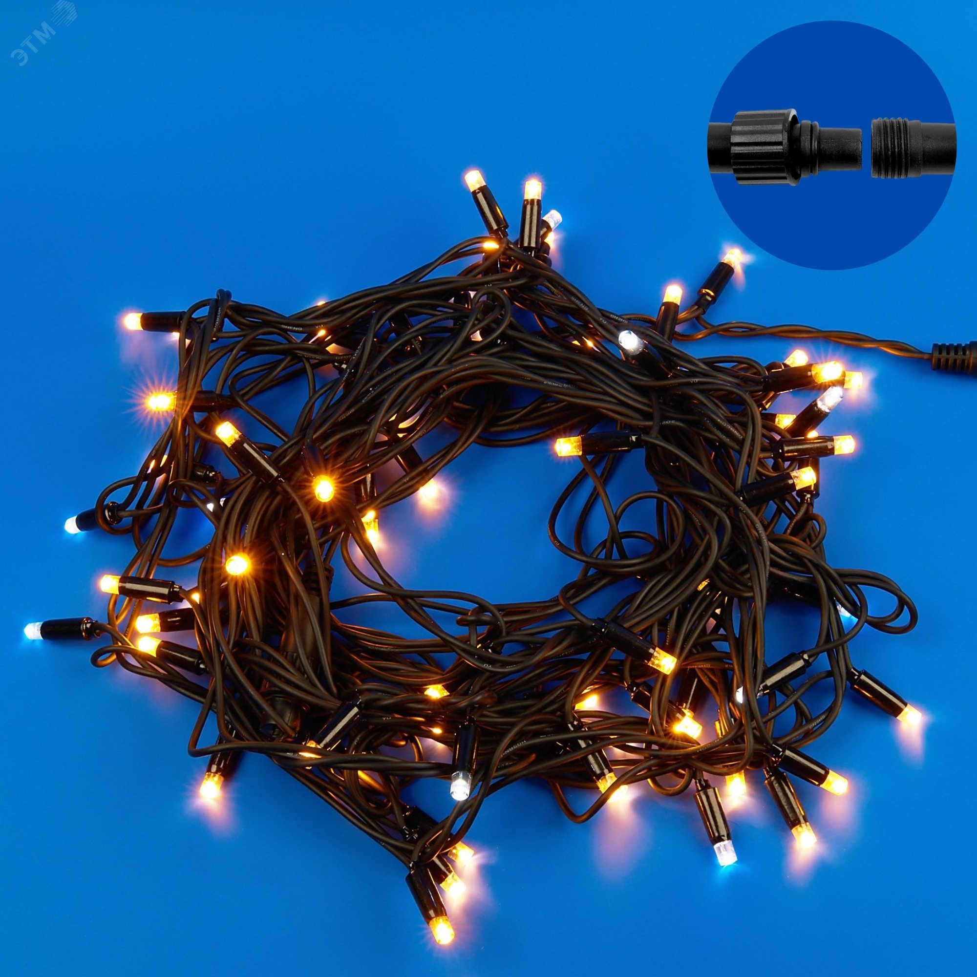 Гирлянда ULD-S1000-120/TBK WARMWHITE-WHITE IP67 светодиодная с эффектом мерцания 10м Соединяемая 120 светодиодов Теплый белый и белый свет Провод черный ТМ