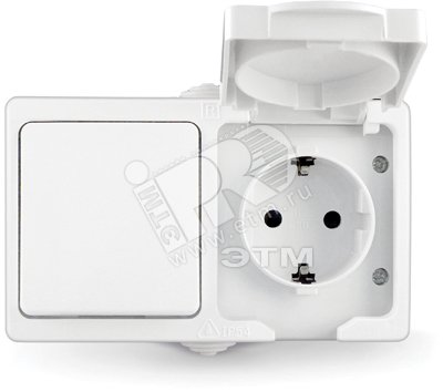 Блок выключатель 1 клавиша + розетка Аллегро с заземлением с защитной шторкой с крышкой IP-54 белый