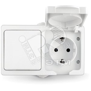 Блок выключатель 1 клавиша + розетка Аллегро с заземлением с защитной шторкой с крышкой IP-54 белый