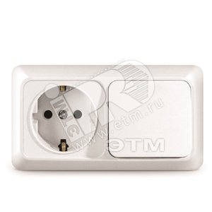 Блок выключатель одноклавишный + розетка с заземлением Олимп горизонтальный белый