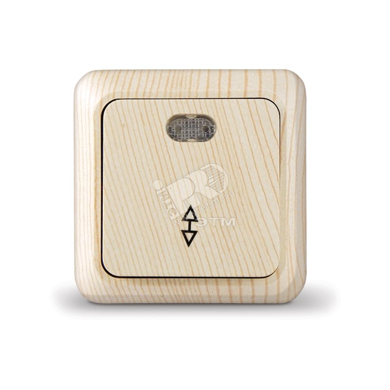 Выключатель Олимп одноклавишный проходной с подсветкой сосна