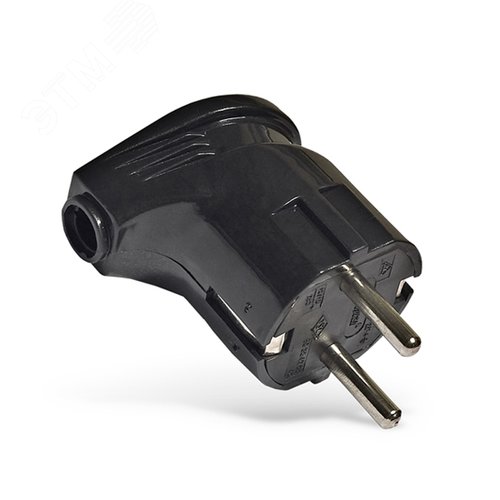 Вилка угловая с заземлением черная 16А 250В