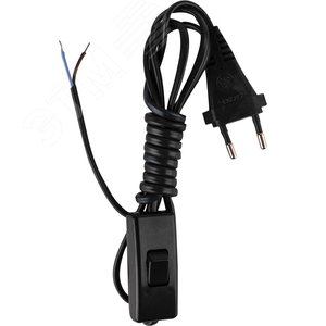 Шнур сетевой с вилкой и проходным выключателем ШВВП 2х0,5 черный 1,7 м