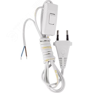 Шнур сетевой с вилкой и проходным выключателем ШВВП 2х0,5 белый 1,7м