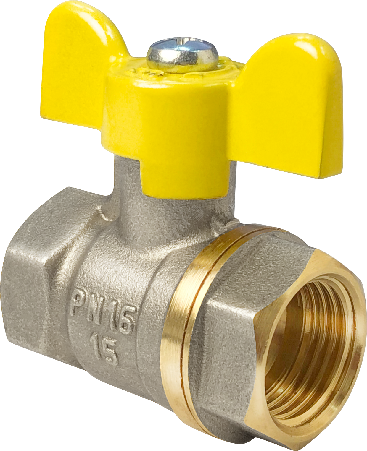 Кран шаровой для газа 11Б27фтМ никелированный 1' ВВ ручка бабочка