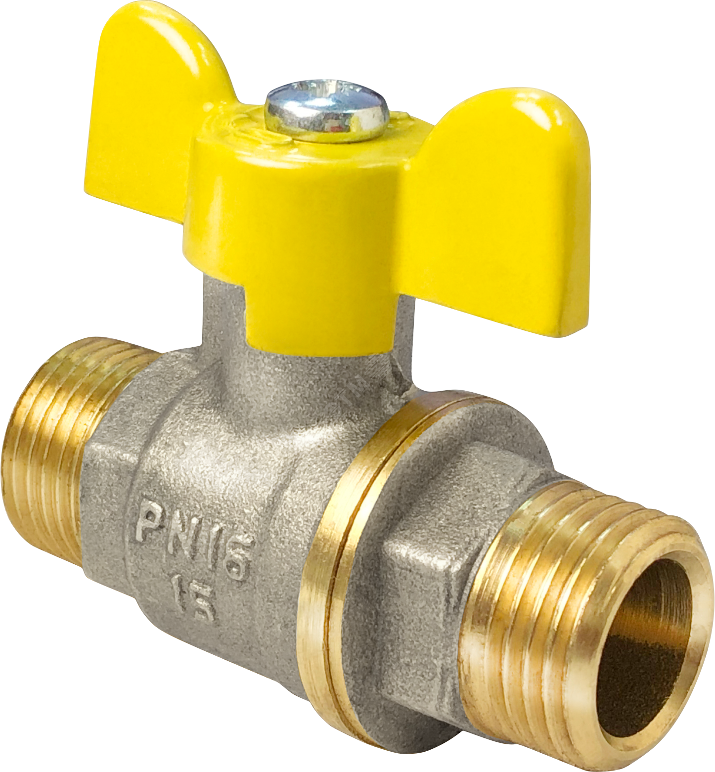 Кран шаровой для газа 11Б27фтМ никелированный 1/2' НН ручка бабочка