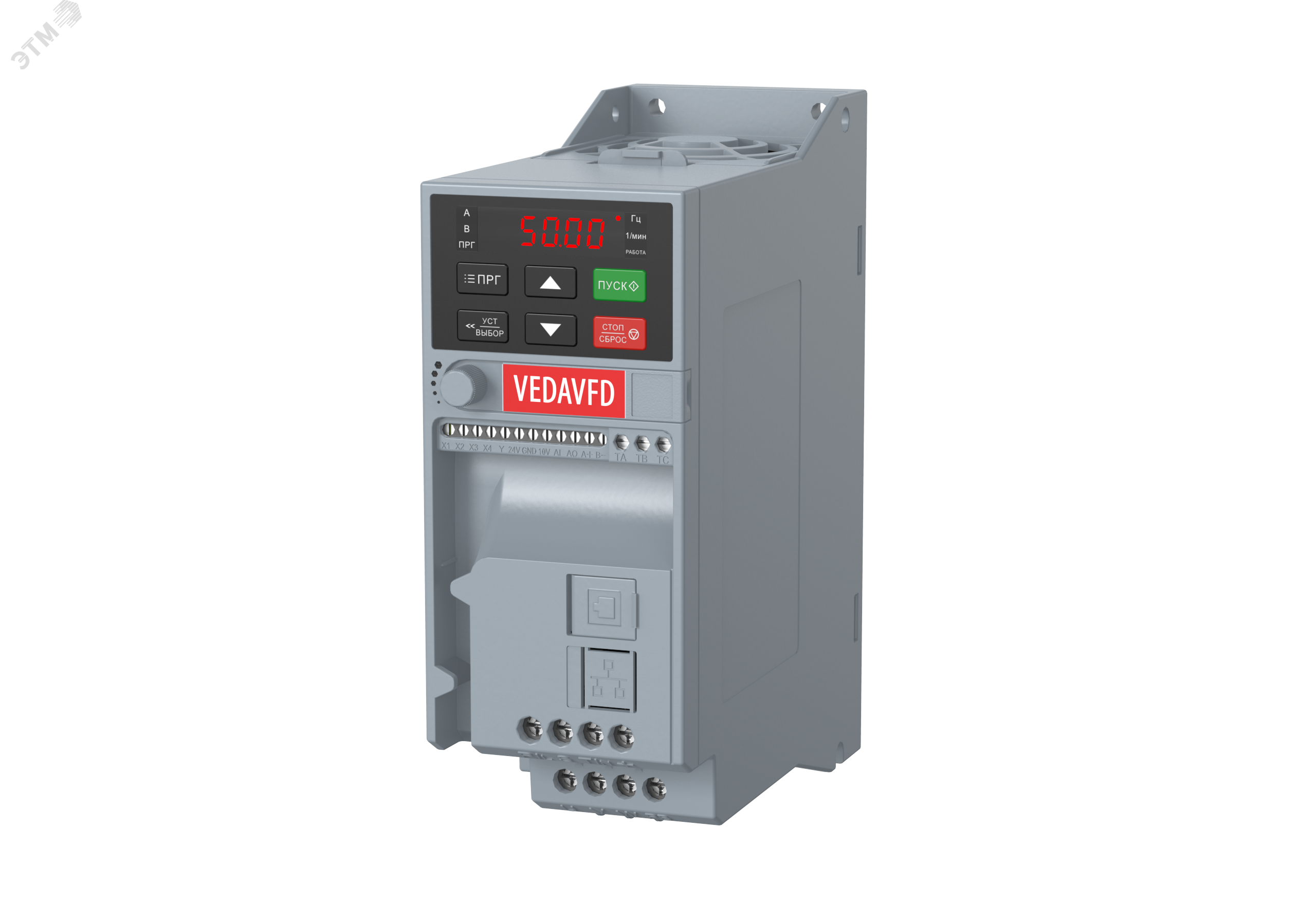 Преобразователь частоты VF-51-P2K2-0005-T4-E20-B-H Входное напряжение, 380 В. Выходная мощность 2,2кВт. Номинальный выходной ток 5 А. Ток перегрузки 1