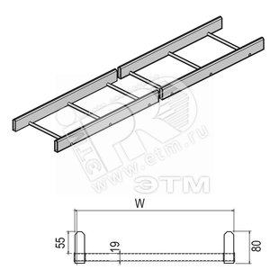 Промышленный кабельный лоток лестничного типа, высота - 80 мм, ширина - 400 мм, длина - 6000 мм, кратность - 6м, DU - Покрытие Duplex