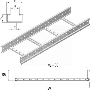 Кабельный лоток лестничного типа серии LIGHT, высота - 85 мм, ширина - 200 мм, длина - 3000 мм, толщина - 1 мм, кратность - 3м, PE - Сталь с порошковы