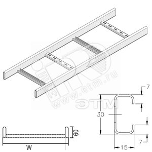 Кабельный лоток лестничного типа DAVID, высота - 60 мм, ширина - 200 мм, длина - 6000 мм, кратность - 6м, DU - Покрытие Duplex