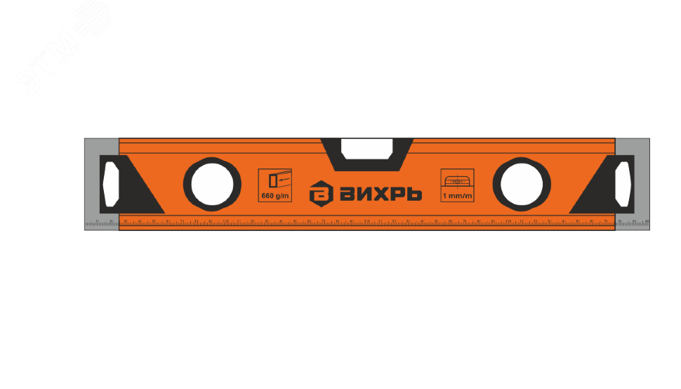 Уровень алюминиевый Усиленный 400 мм 3 глазка (1 зеркальный) двухкомпонентные рукоятки