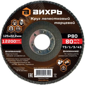 Круг лепестковый торцевой 125х22,2 мм, Р80