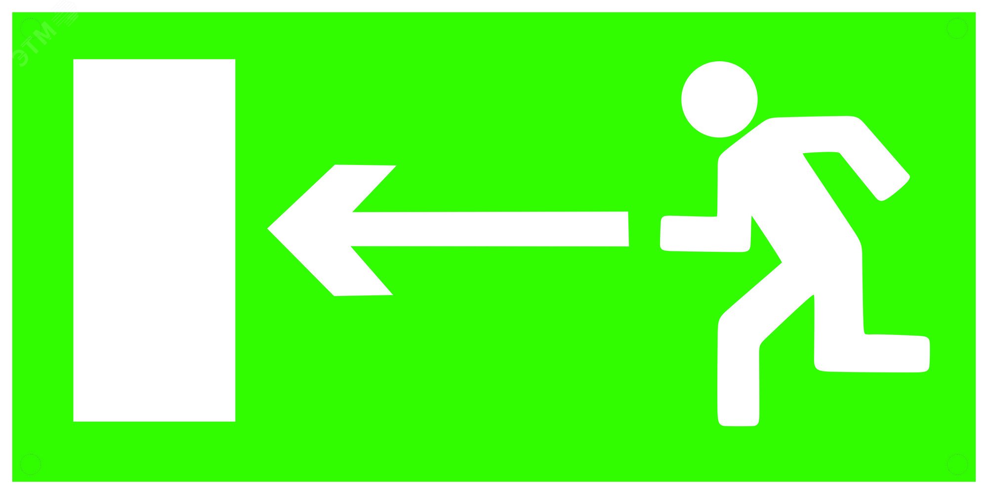 Знак безопасности Человек стрелка влево в дверь   зелен. фон