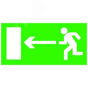 Знак безопасности Человек стрелка влево в дверь   зелен. фон